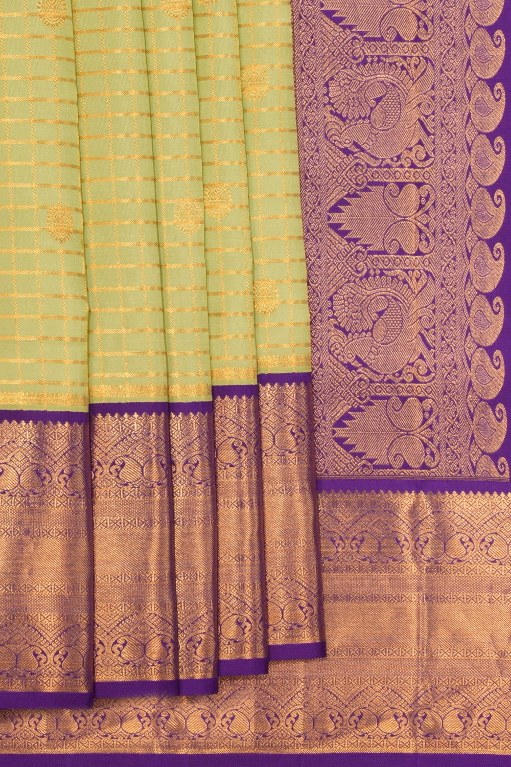 Image of Kanchipattu Kattam Mint Green Saree